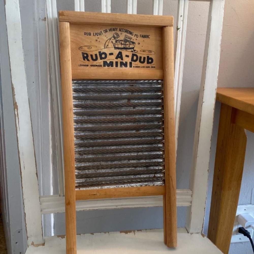 Rub-A-Dub Mini Wooden Washboard - Natural Wood & Galvanized Ridges